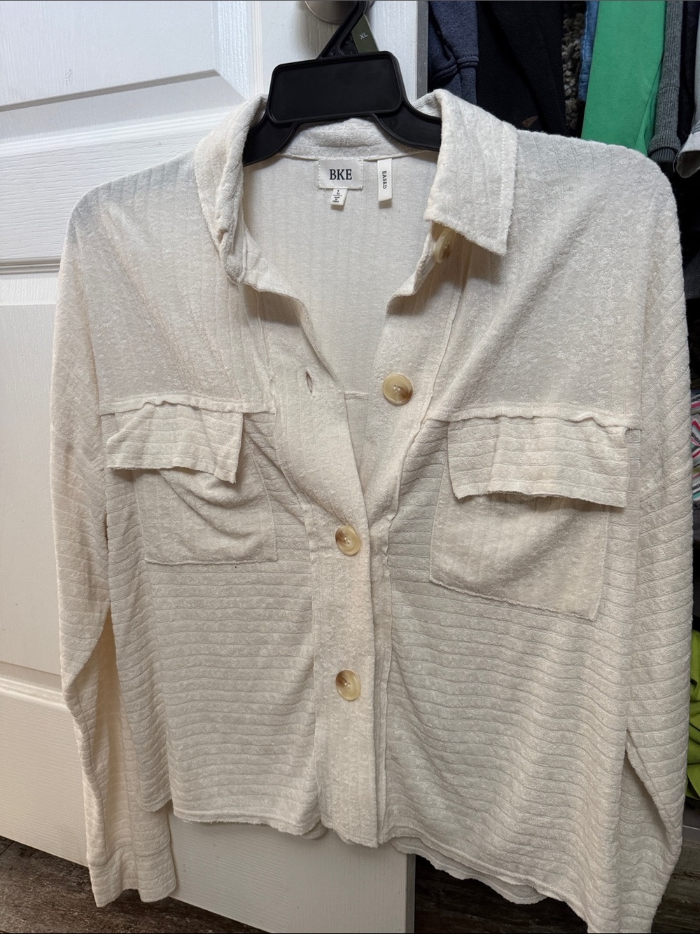 BKE Cream Textured Button-Front Shirt Jacket